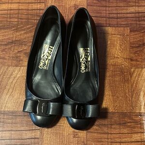 Salvatore Ferragamo Black Flats with Bow Accent